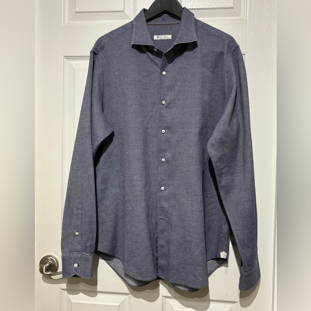 2. Loro Piana Men's Textured Navy  100% Cotton Dress Shirt